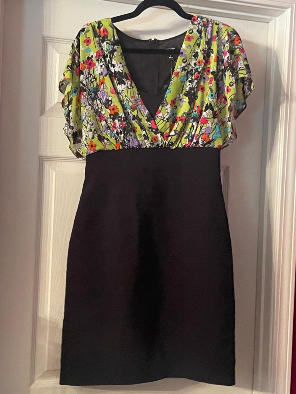 Nicole Lime Green Floral Bodice with Black Skirt Mini Dress